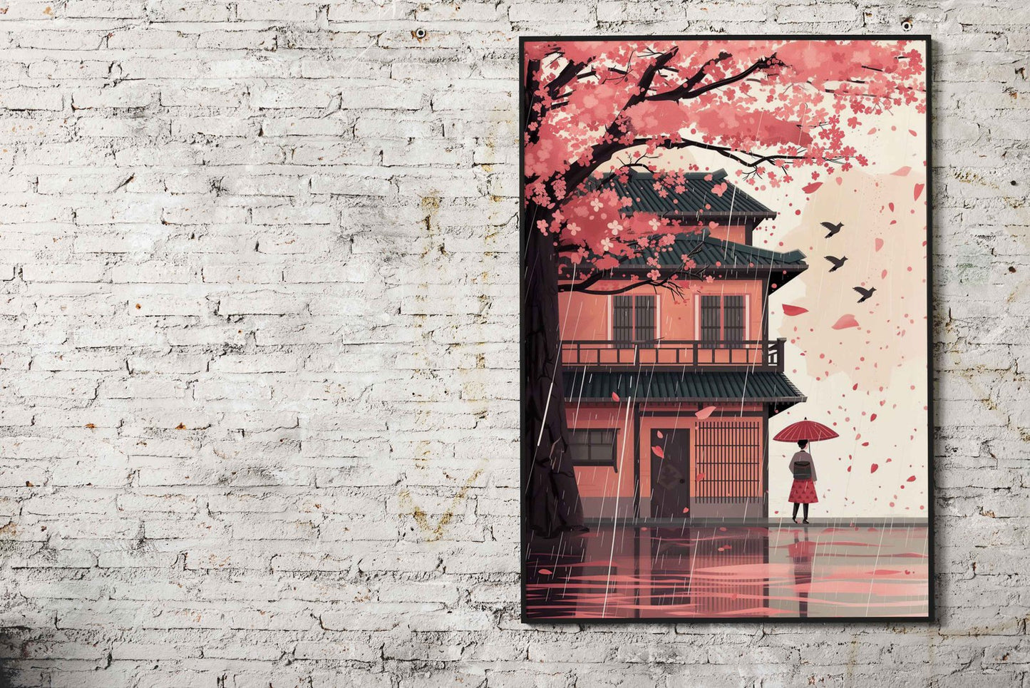Rainy Sakura Walk Asian Style Poster | Wall Ar t for Home & Office | High-Quality Print