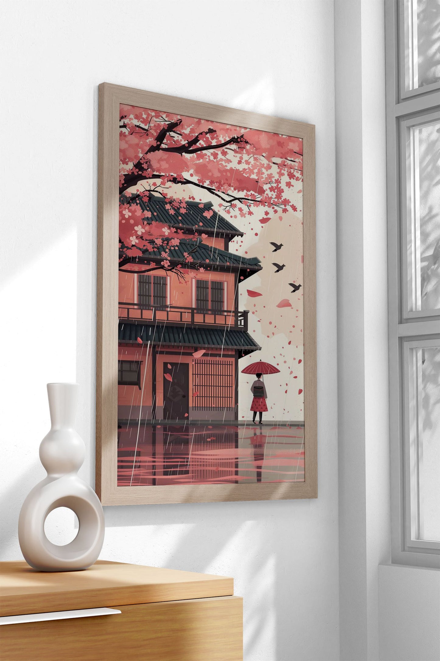 Rainy Sakura Walk Asian Style Poster | Wall Ar t for Home & Office | High-Quality Print