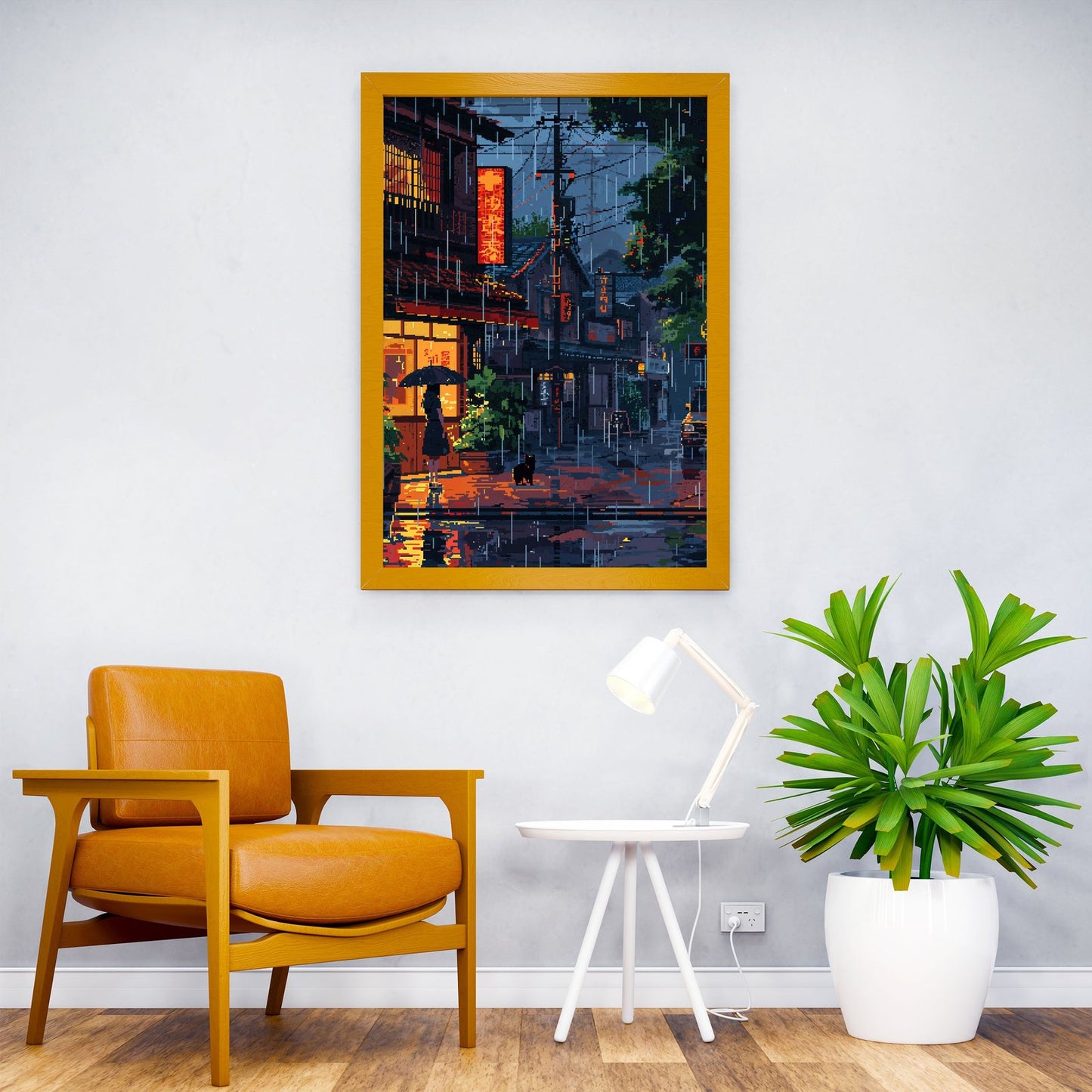 Rainy night pixel art Asian Style Poster | Wall A rt for Home & Office | High-Quality Print