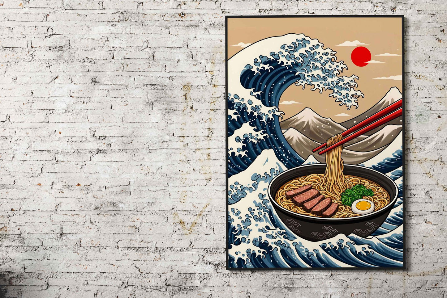 Ramen Great Wave Asian Style Poster | Bold Unframed Wall Art Print Inspired by Japanese Wave Art | High-Quality Home Decor | Multiple Sizes Available