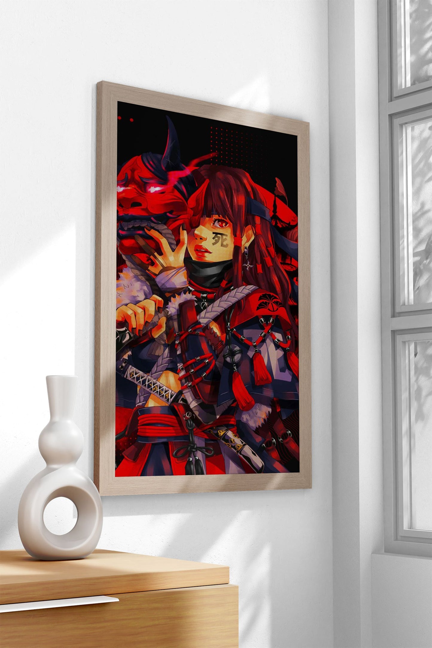 Red Girl Samurai Japan Asian Style Poster | Wall Art for Home & Office | High-Quality Print