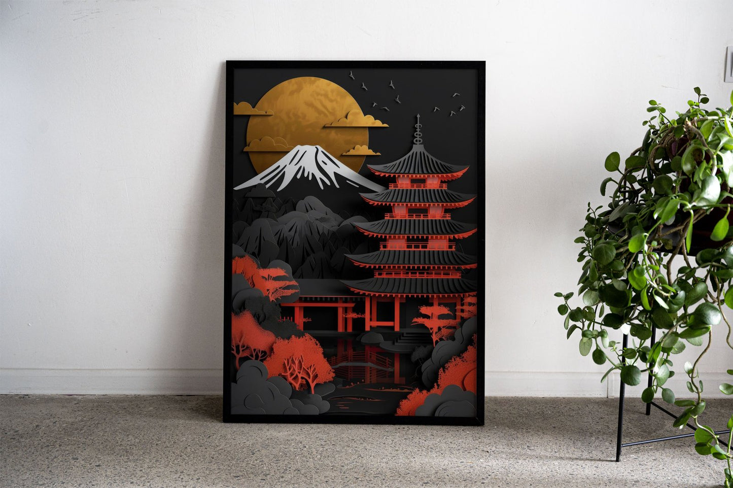 Red Gold Black Japan Asian Style Poster | Striking Unframed Wall Art Print for Home & Office | Premium Quality | Multiple Sizes Available