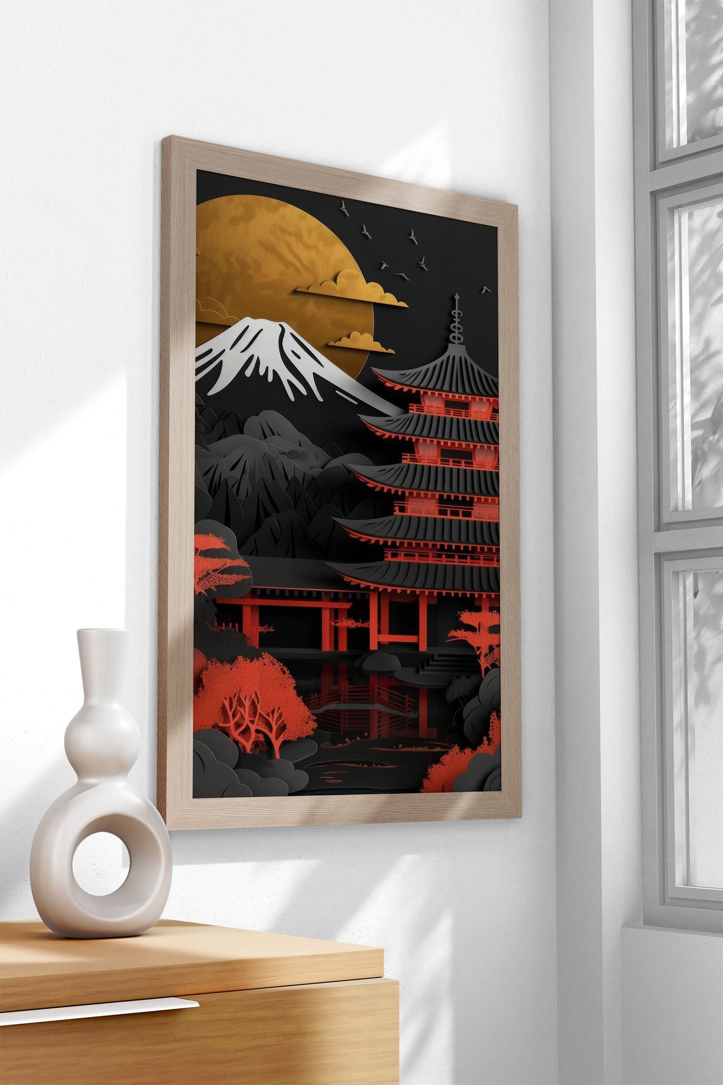 Red Gold Black Japan Asian Style Poster | Striking Unframed Wall Art Print for Home & Office | Premium Quality | Multiple Sizes Available