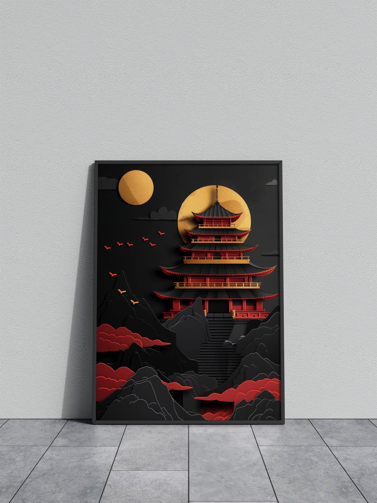 Red Gold Black Temple Asian Style Poster | Wall Art for Home & Office | High-Quality Print