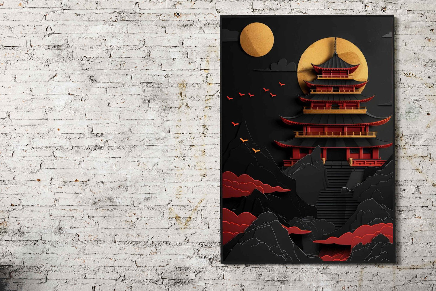 Red Gold Black Temple Asian Style Poster | Wall Art for Home & Office | High-Quality Print