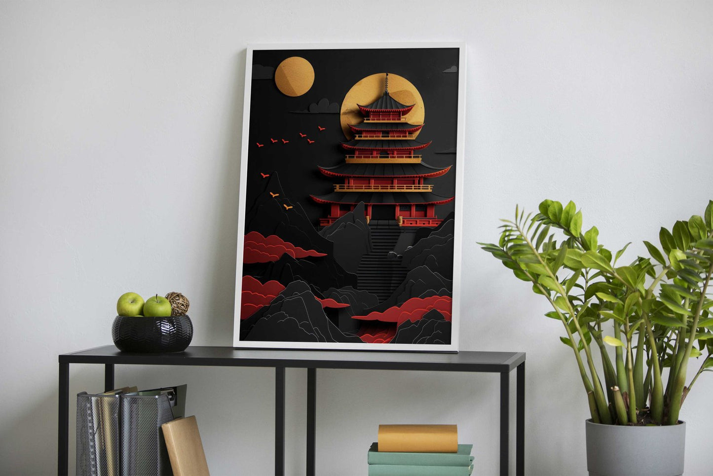Red Gold Black Temple Asian Style Poster | Wall Art for Home & Office | High-Quality Print