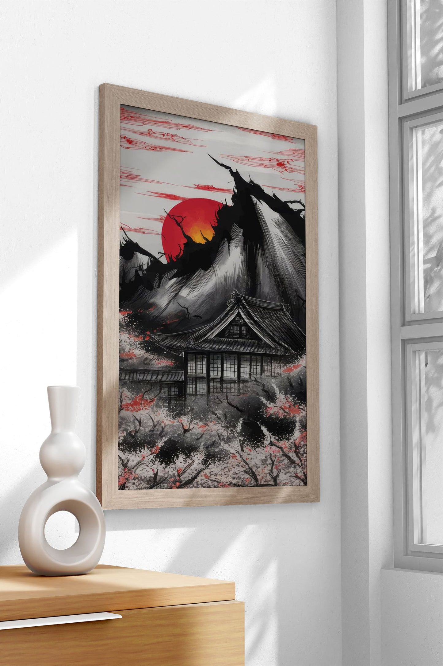 Red Japan Mountain Blossom Asian Style Poster | Wall Art for Home & Office | High-Quality Print