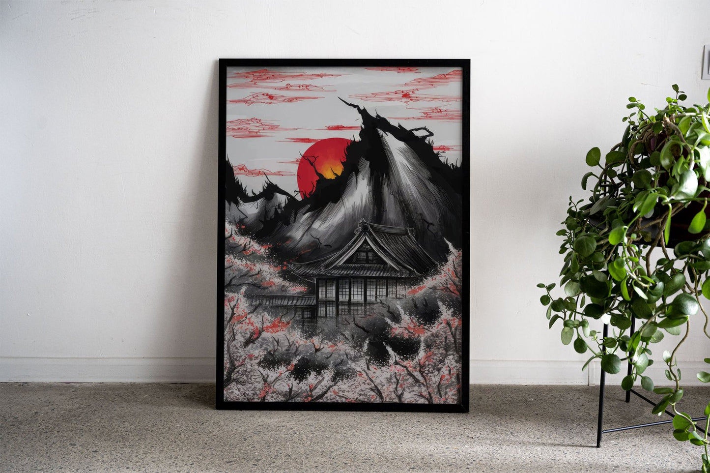 Red Japan Mountain Blossom Asian Style Poster | Wall Art for Home & Office | High-Quality Print
