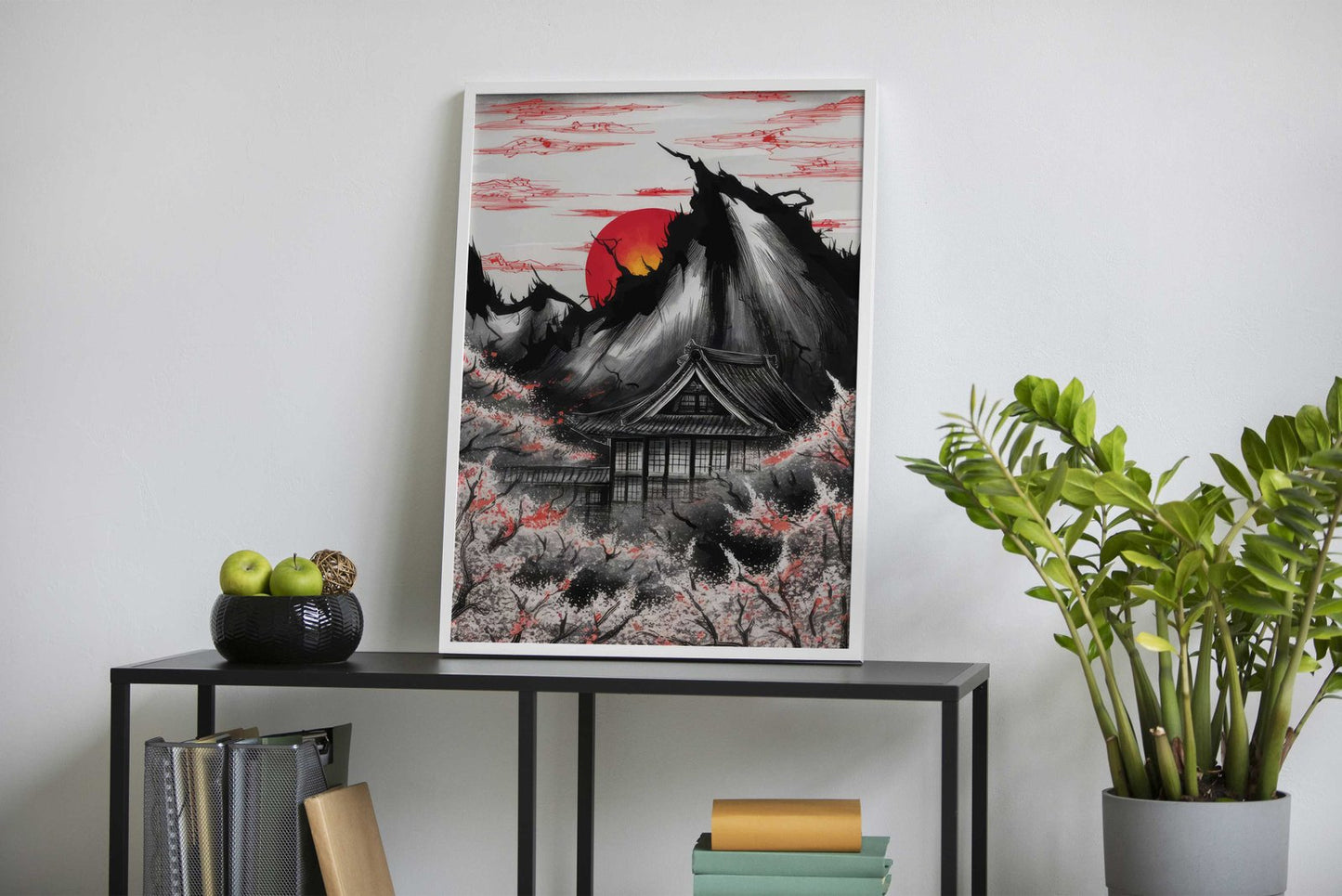 Red Japan Mountain Blossom Asian Style Poster | Wall Art for Home & Office | High-Quality Print