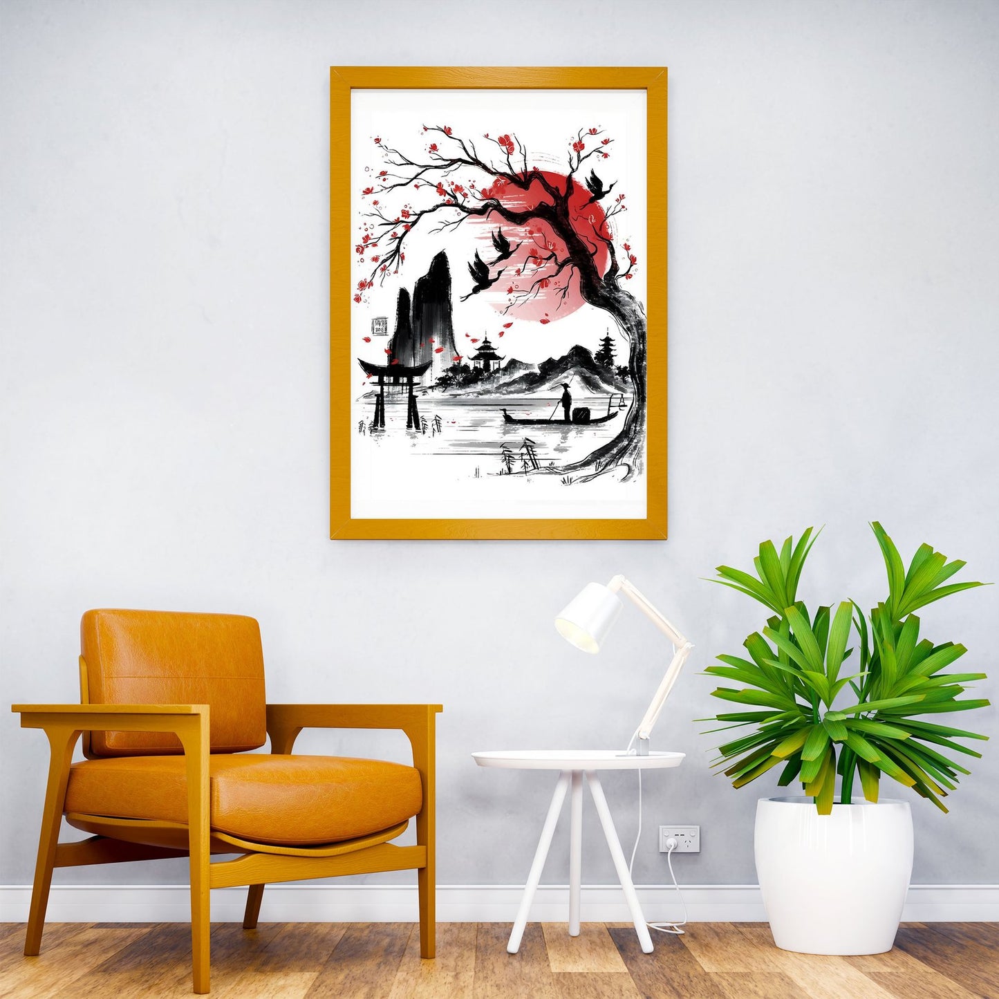 Red Japanese Landscape Asian Style Poster | High-Quality Unframed Wall Art Print | Elegant Home & Office Decor | Multiple Sizes Available