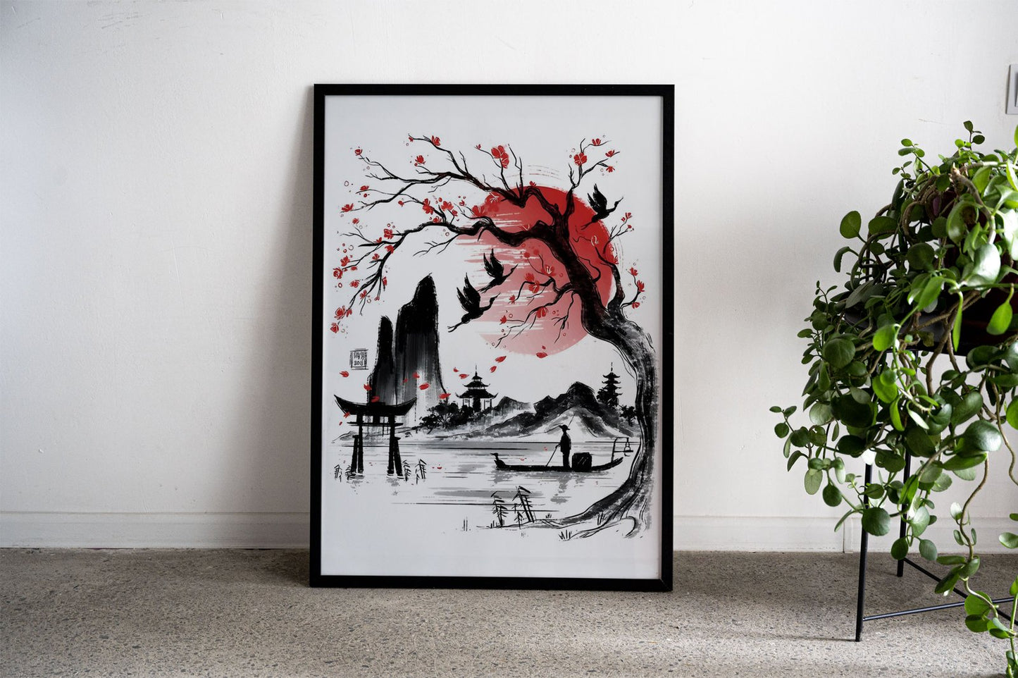 Red Japanese Landscape Asian Style Poster | High-Quality Unframed Wall Art Print | Elegant Home & Office Decor | Multiple Sizes Available