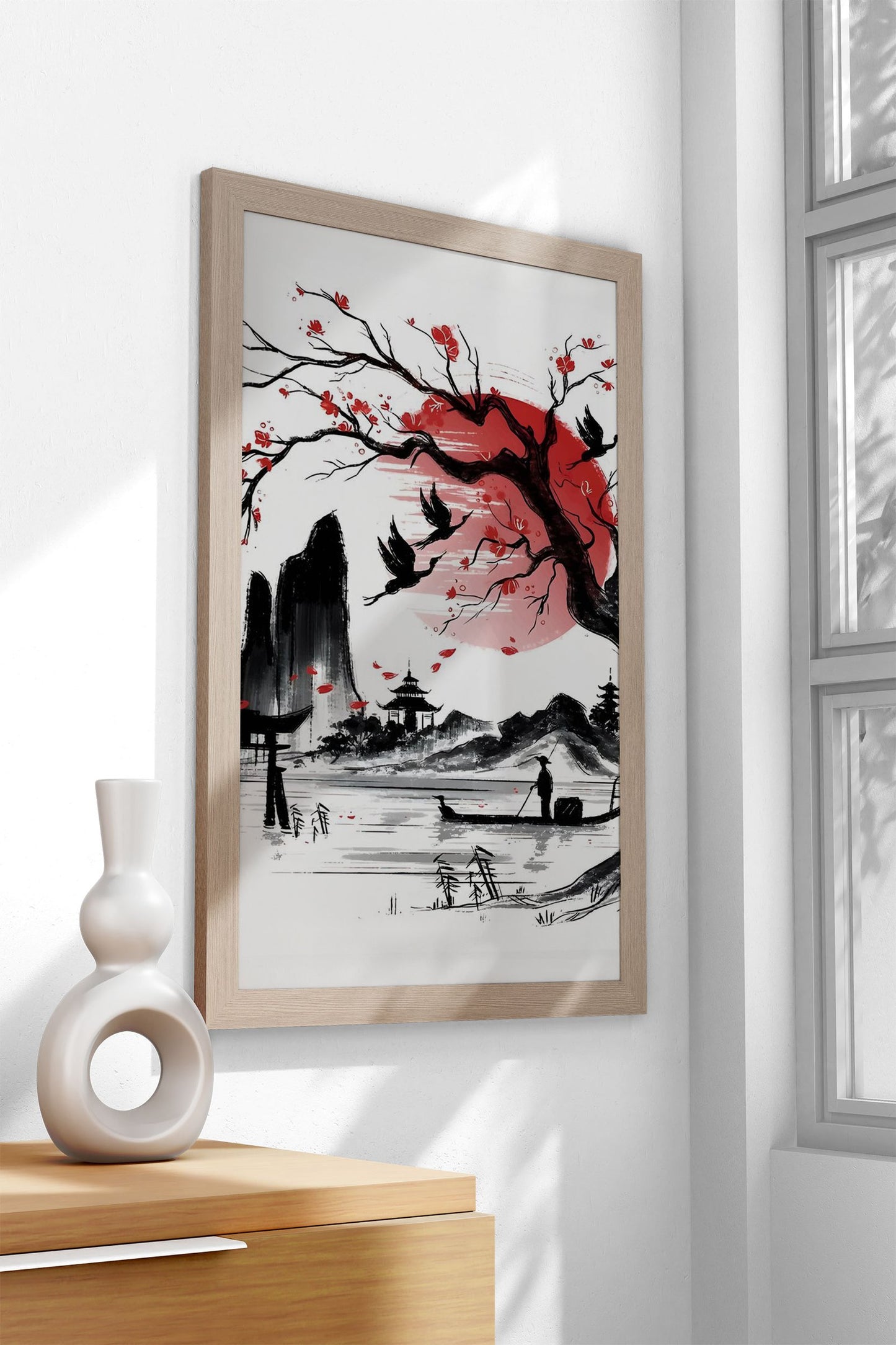 Red Japanese Landscape Asian Style Poster | High-Quality Unframed Wall Art Print | Elegant Home & Office Decor | Multiple Sizes Available