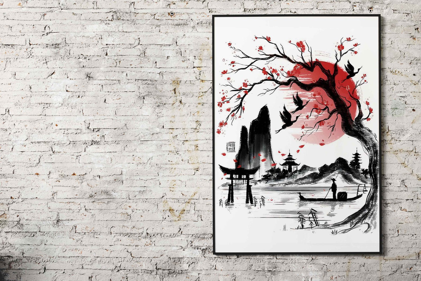 Red Japanese Landscape Asian Style Poster | High-Quality Unframed Wall Art Print | Elegant Home & Office Decor | Multiple Sizes Available