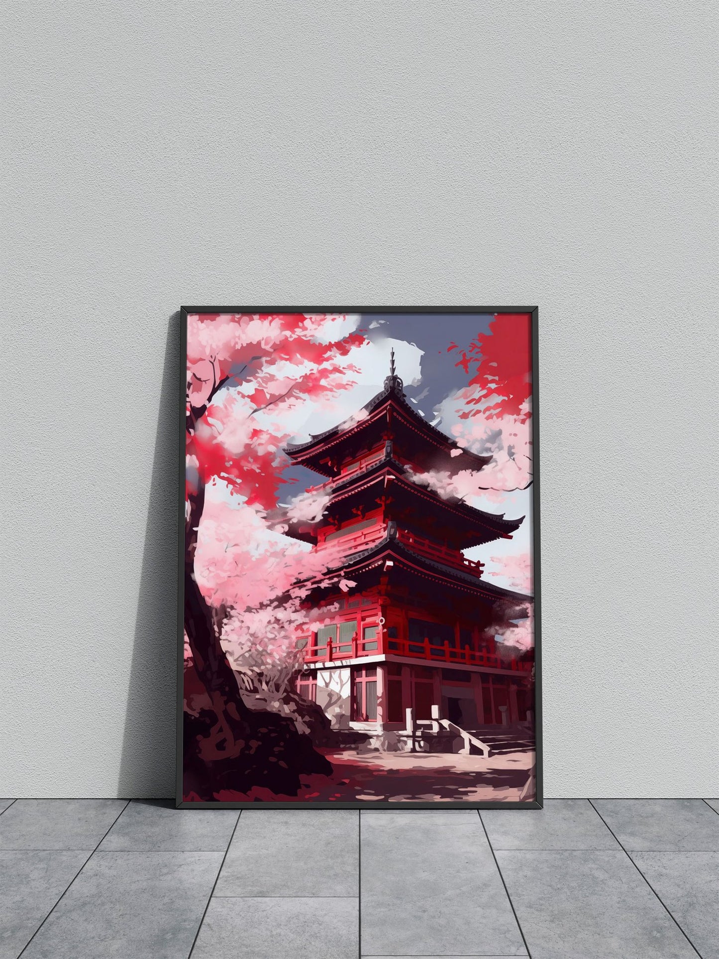 Red Moon Flamingo Asian Style Poster | Elegant Unframed Wall Art Print | High-Quality Home & Office Decor | Multiple Sizes Available