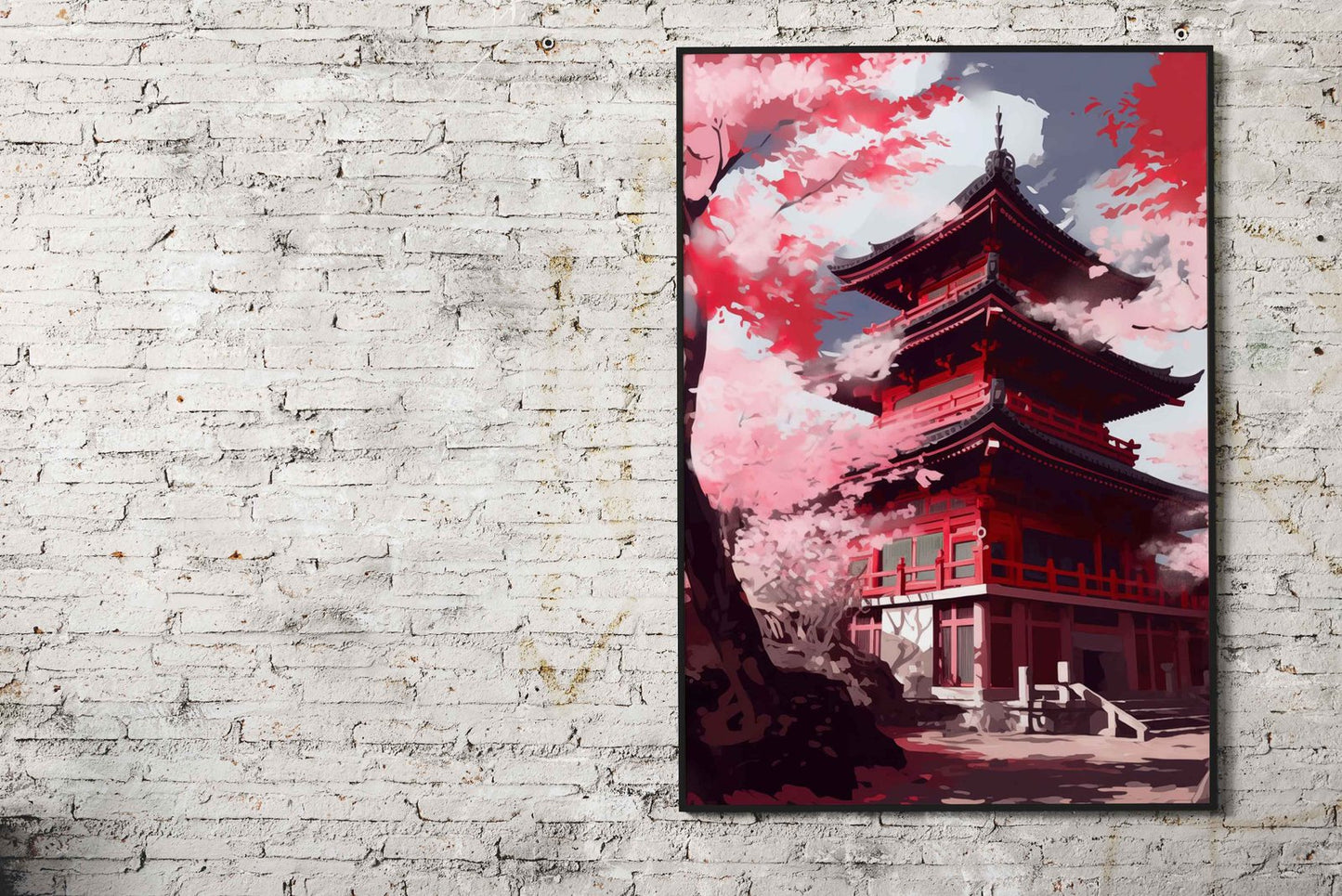 Red Moon Flamingo Asian Style Poster | Elegant Unframed Wall Art Print | High-Quality Home & Office Decor | Multiple Sizes Available