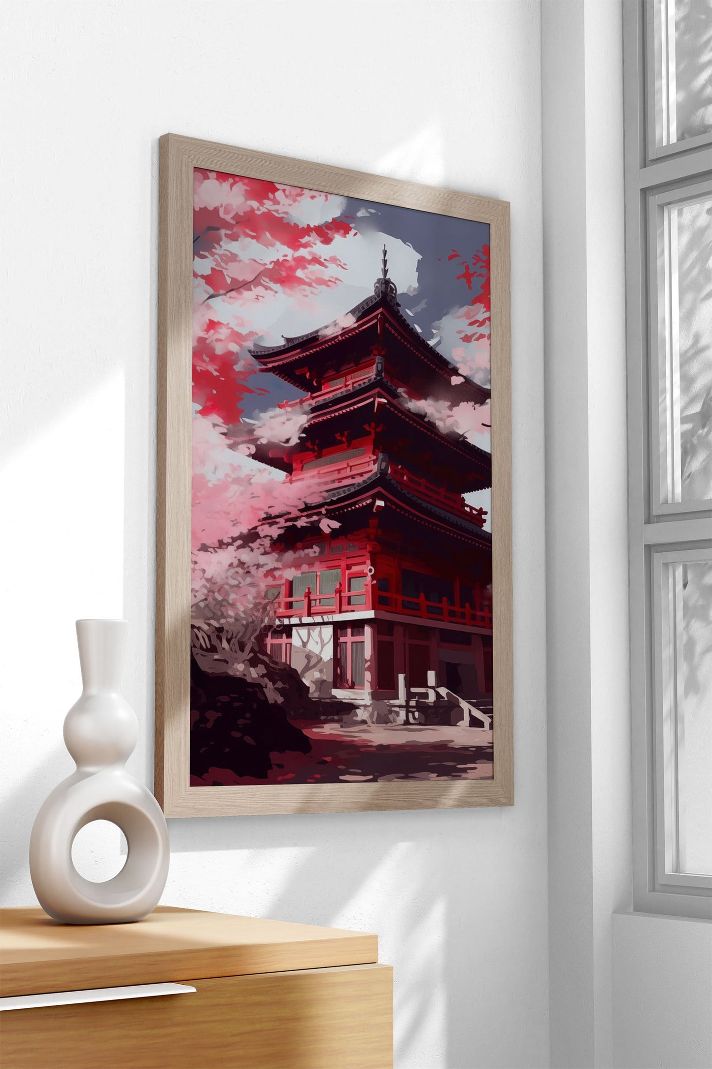 Red Moon Flamingo Asian Style Poster | Elegant Unframed Wall Art Print | High-Quality Home & Office Decor | Multiple Sizes Available