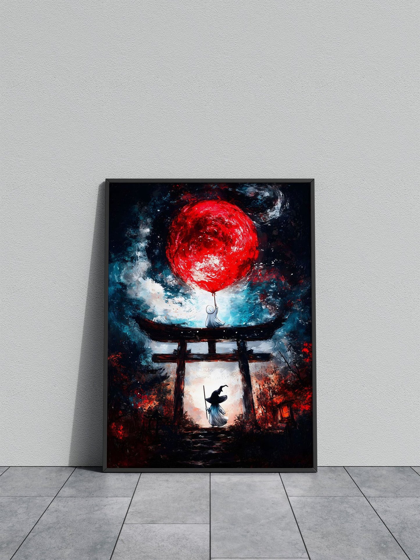 Red Moon Balloon Asian Style Poster | Wall Art for Home & Office | High-Quality Print