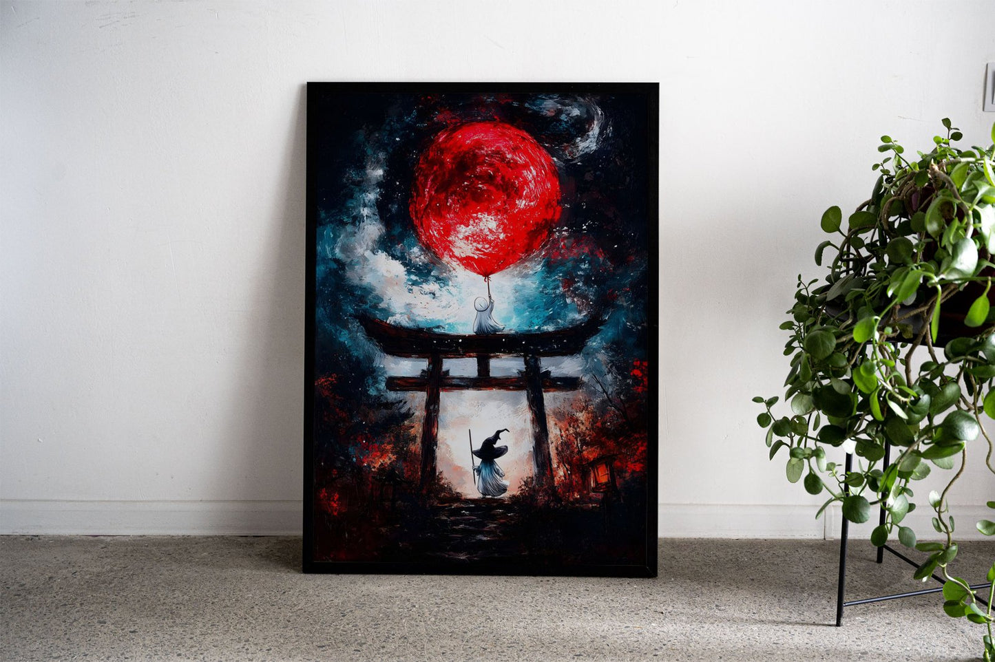 Red Moon Balloon Asian Style Poster | Wall Art for Home & Office | High-Quality Print