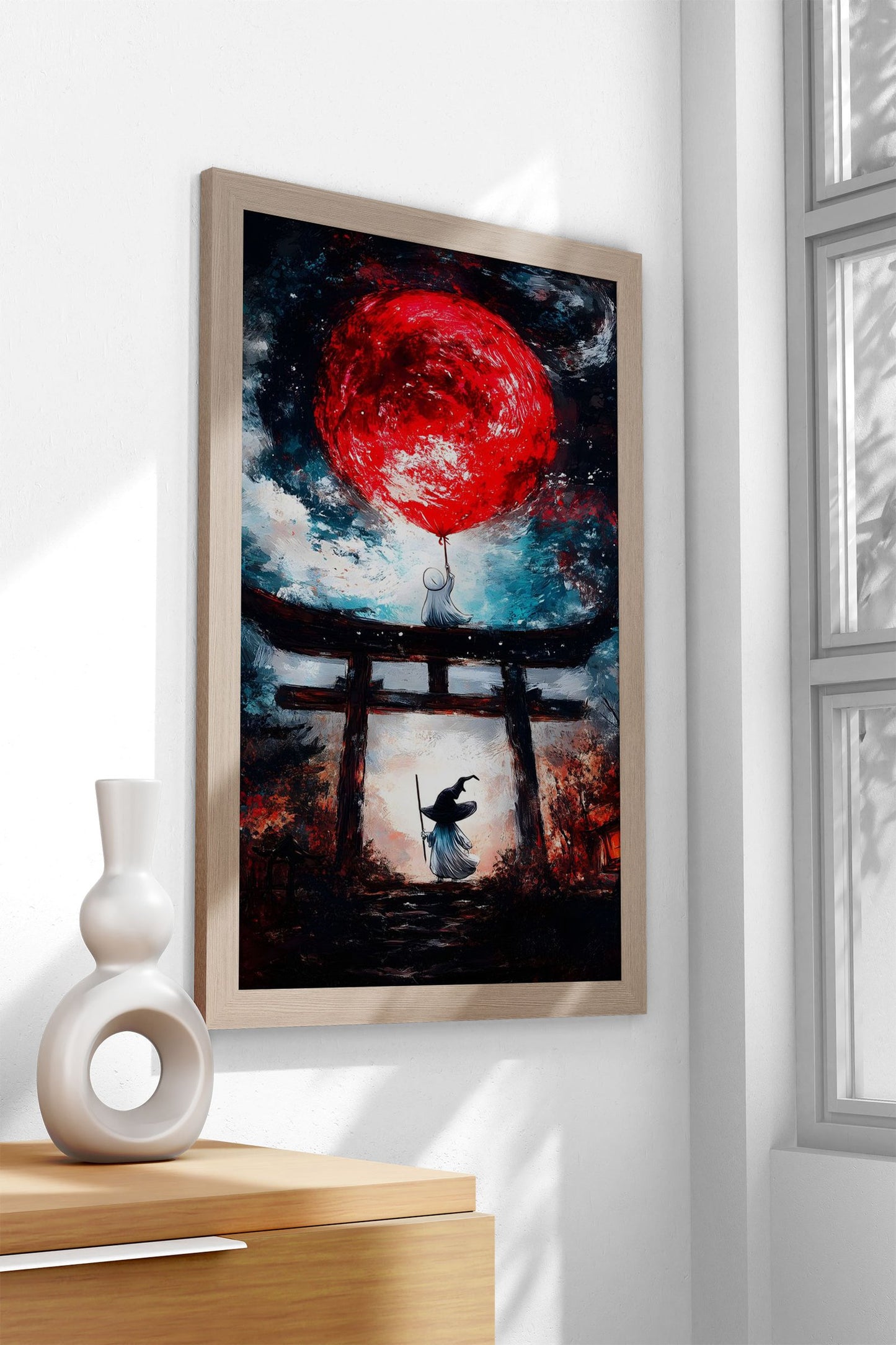 Red Moon Balloon Asian Style Poster | Wall Art for Home & Office | High-Quality Print