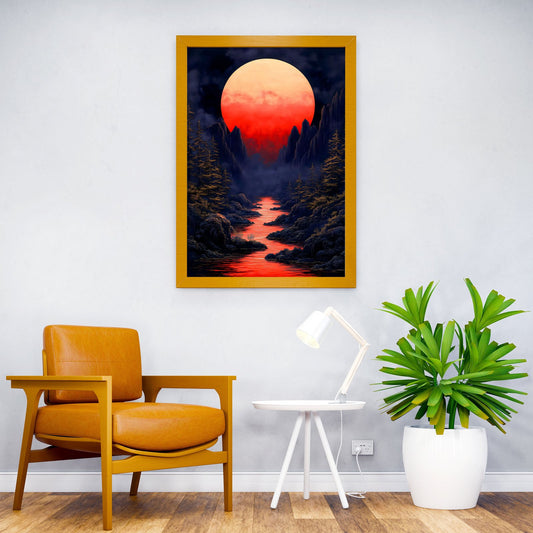 Red Moon Landscape Asian Style Poster | Wall Art for Home & Office | High-Quality Print - High-Quality Visual Display