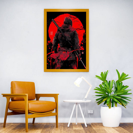 Red Moon Ninja Asian Style Poster | Wall Art for Home & Office | High-Quality Print - High-Quality Visual Display