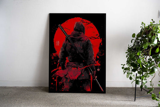 Red Moon Ninja Asian Style Poster | Wall Art for Home & Office | High-Quality Print - High-Quality Visual Display