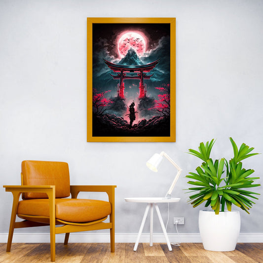 Red Moon Samurai Asian Style Poster | Wall Art for Home & Office | High-Quality Print - High-Quality Visual Display
