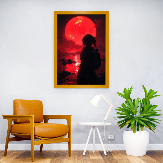 Red Moon Silhouette Asian Style Poster | Wall Art for Home & Office | High-Quality Print - High-Quality Visual Display
