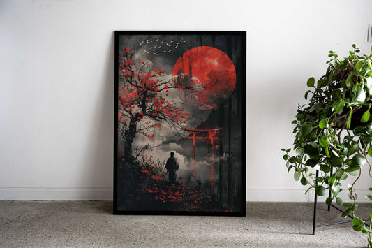 Red Moon Torii Gate Fuji Asian Style Poster | Wall Art for Home & Office | High-Quality Print - High-Quality Visual Display