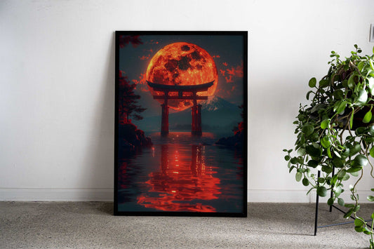Red Moon Torii Gate Asian Style Poster | Wall Art for Home & Office | High-Quality Print - High-Quality Visual Display