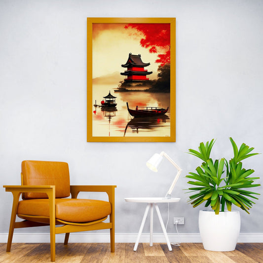 Red Moon Vintage Asian Style Poster | Wall Art for Home & Office | High-Quality Print - High-Quality Visual Display