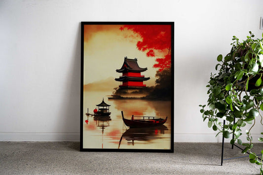 Red Moon Vintage Asian Style Poster | Wall Art for Home & Office | High-Quality Print - High-Quality Visual Display