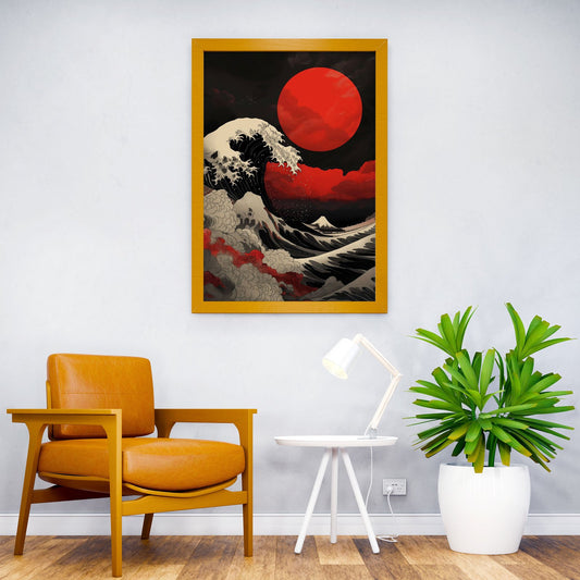 Red Moon Wave Asian Style Poster | Wall Art for Home & Office | High-Quality Print - High-Quality Visual Display