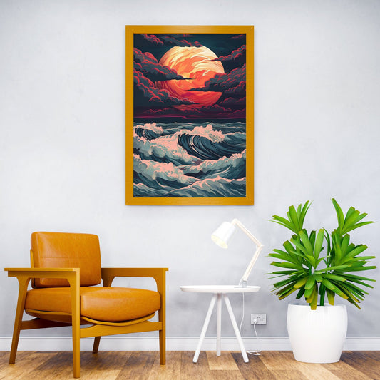 Red Moon Waves Japanese Japan Vaporwave Asian Style Poster | Wall Art for Home & Office | High-Quality Print - High-Quality Visual Display