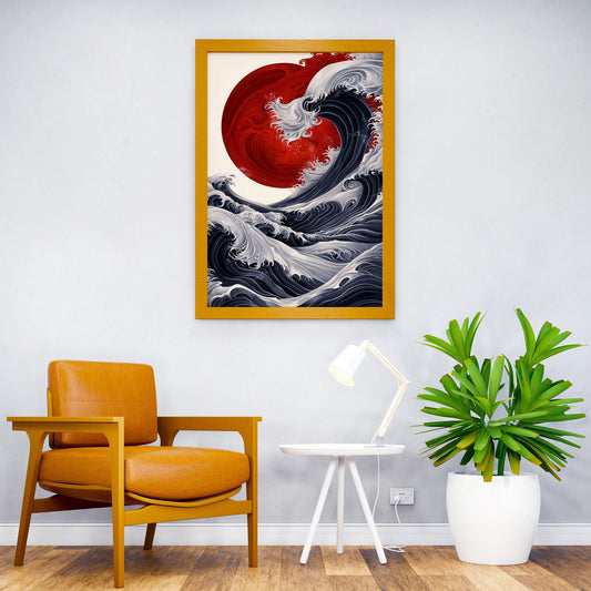 Red Moon Waves Asian Style Poster | Wall Art for Home & Office | High-Quality Print - High-Quality Visual Display