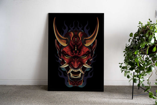 Red Oni Mask Asian Style Poster | Wall Art for Home & Office | High-Quality Print - High-Quality Visual Display