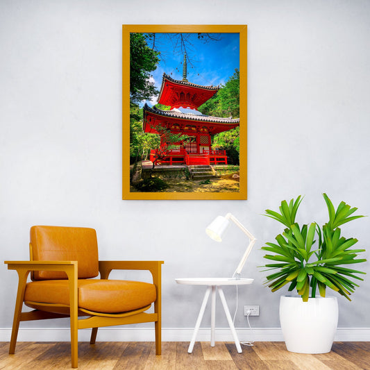 Red Pagoda in Japanese Garden Asian Style Poster | Wall Art for Home & Office | High-Quality Print - High-Quality Visual Display