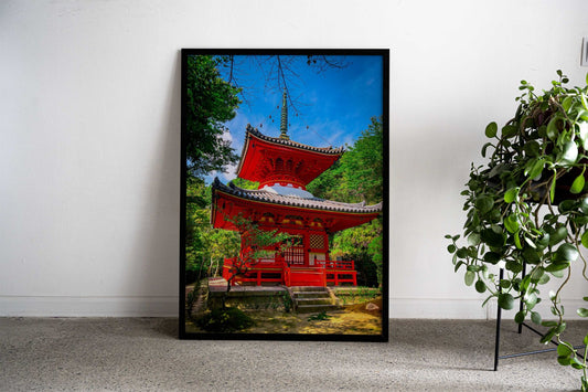 Red Pagoda in Japanese Garden Asian Style Poster | Wall Art for Home & Office | High-Quality Print - High-Quality Visual Display