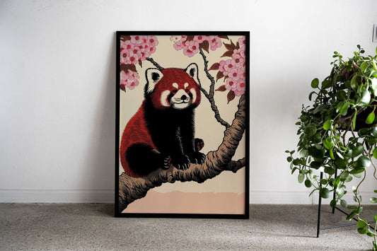 Red Panda in Cherry Blossoms Asian Style Poster | Wall Art for Home & Office | High-Quality Print - High-Quality Visual Display