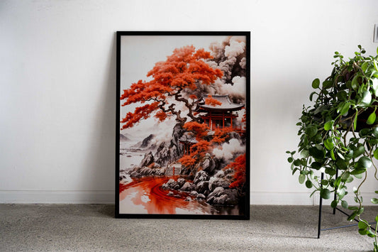 Red River Pagoda Asian Style Poster | Wall Art for Home & Office | High-Quality Print - High-Quality Visual Display