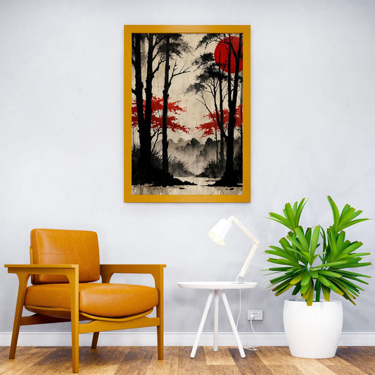 Red Sun Forest Asian Style Poster | Wall Art for Home & Office | High-Quality Print - High-Quality Visual Display