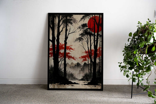 Red Sun Forest Asian Style Poster | Wall Art for Home & Office | High-Quality Print - High-Quality Visual Display