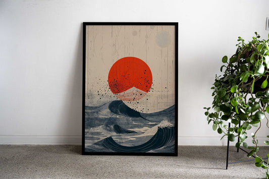 Red Sun Swell Asian Style Poster | Wall Art for Home & Office | High-Quality Print - High-Quality Visual Display