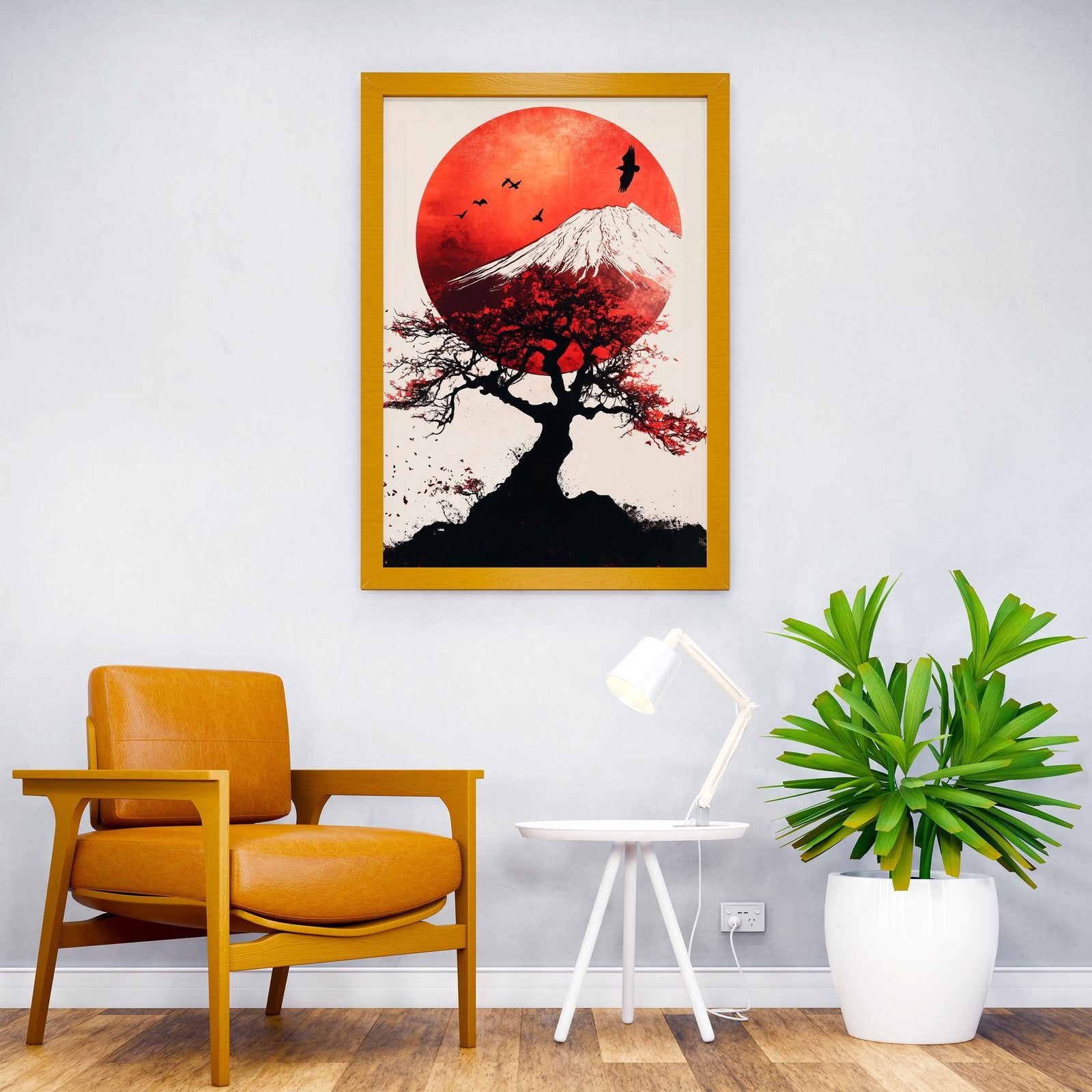 Red Sun & Mountain Asian Style Poster | Wall Art for Home & Office | High-Quality Print - High-Quality Visual Display