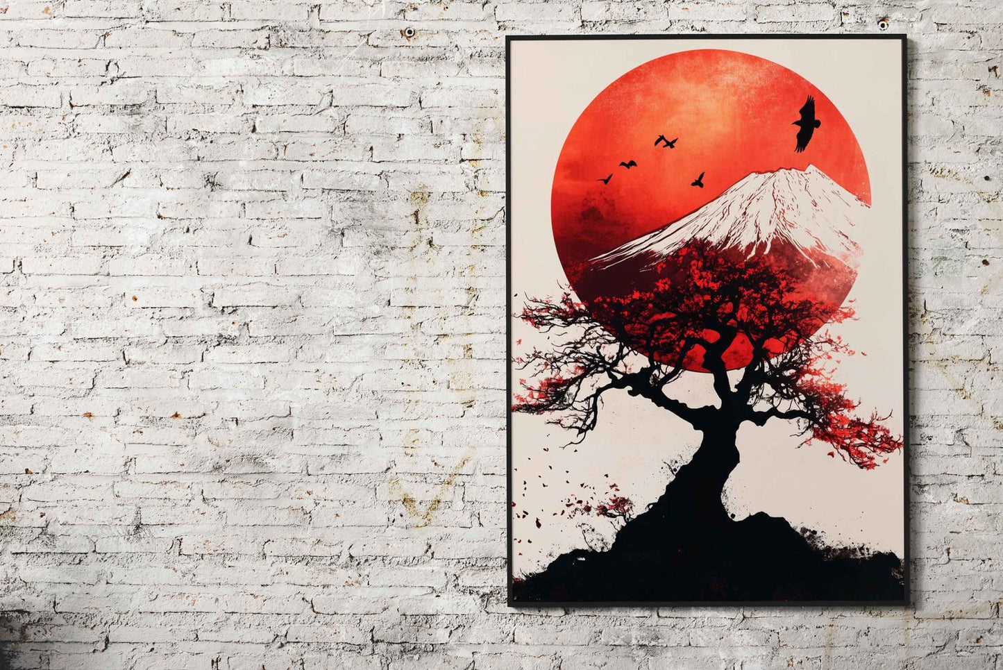 Red Sun & Mountain Asian Style Poster | Wall Art for Home & Office | High-Quality Print - High-Quality Visual Display