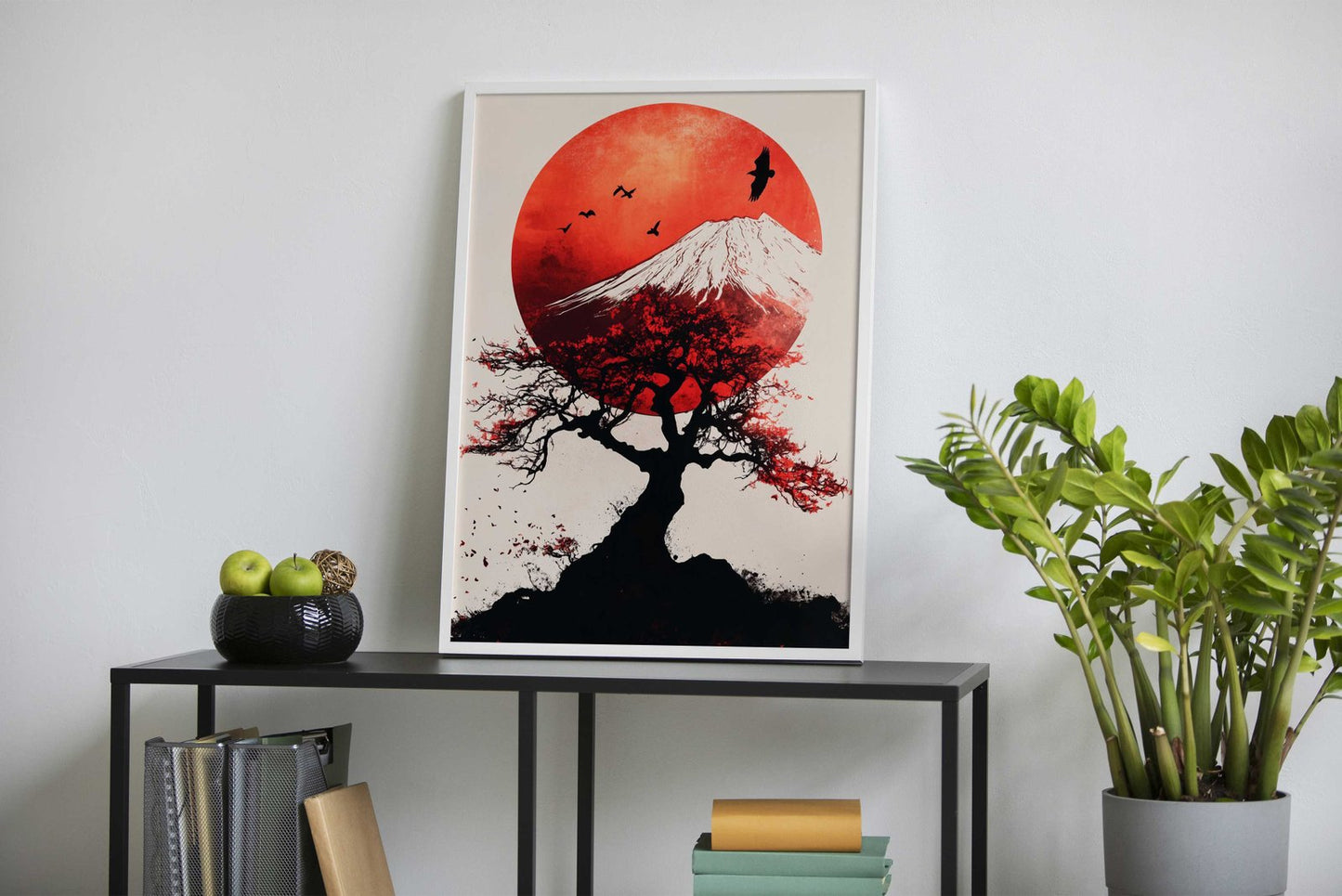 Red Sun & Mountain Asian Style Poster | Wall Art for Home & Office | High-Quality Print - High-Quality Visual Display