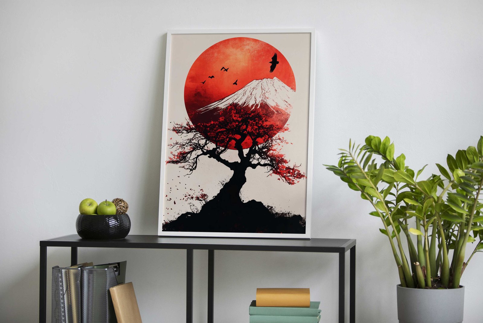 Red Sun & Mountain Asian Style Poster | Wall Art for Home & Office | High-Quality Print - High-Quality Visual Display