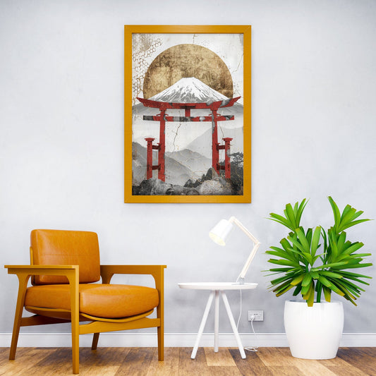 Red Tori Gate Fuji Gold Asian Style Poster | Wall Art for Home & Office | High-Quality Print - High-Quality Visual Display