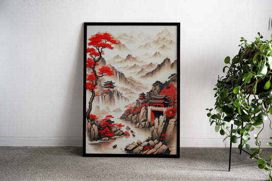 Red View Japan Asian Style Poster | Wall Art for Home & Office | High-Quality Print - High-Quality Visual Display