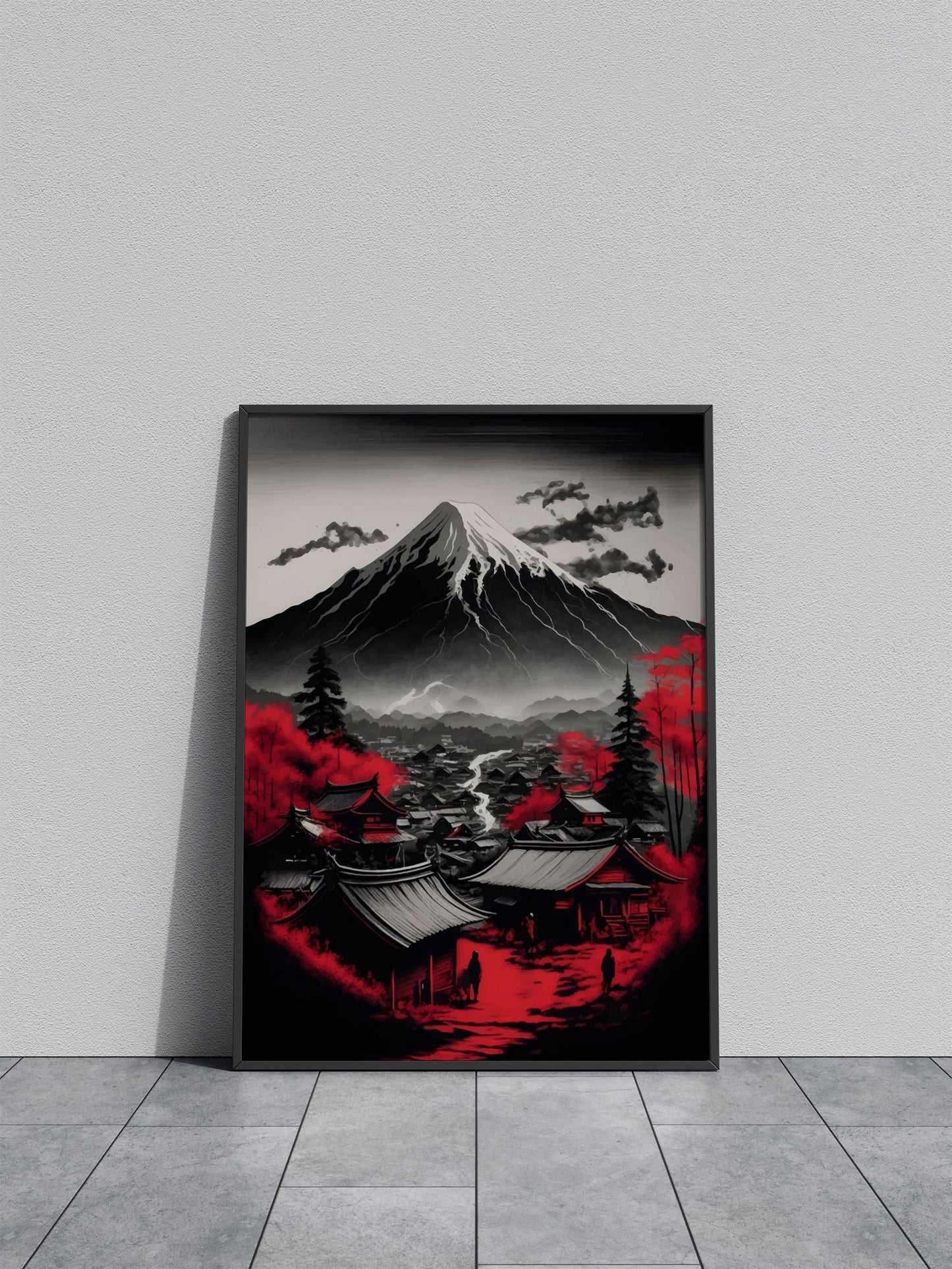 Red Japan Fuji Asian Style Poster | Tranquil Unframed Wall Art Print of Mount Fuji | Elegant Home & Office Decor | Multiple Sizes Available